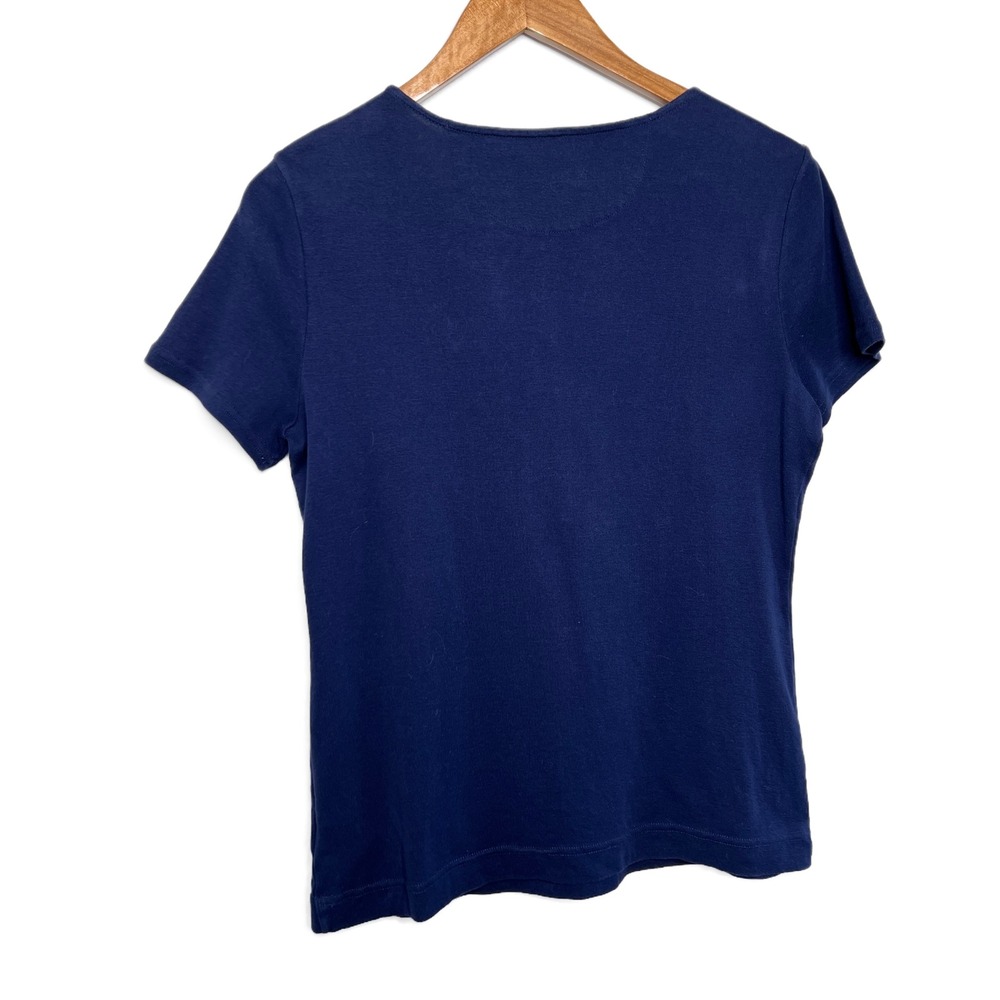 Lauren Ralph Lauren Womens Navy Blue Short Sleeve Henley Casual T Shirt Top L - Picture 11 of 16